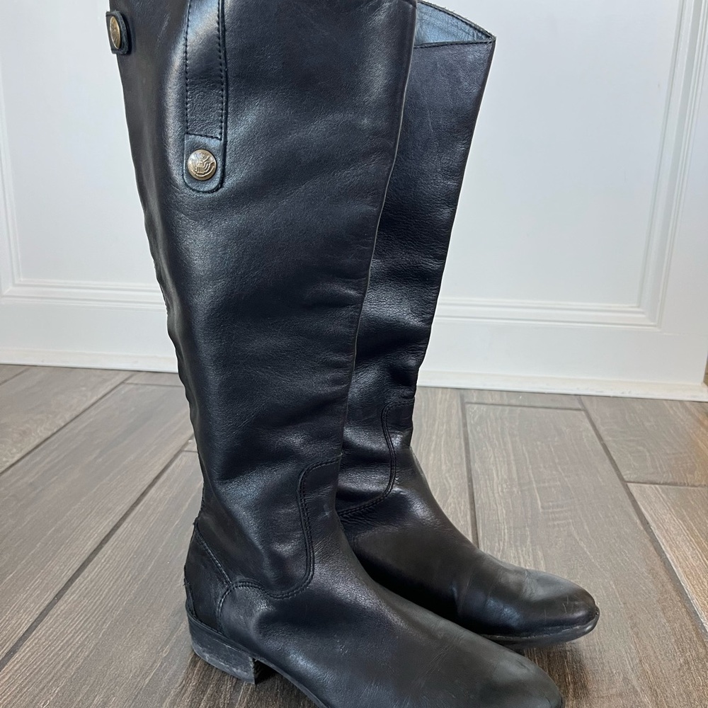 Sam Edelman Black Leather Knee-High Riding Boots